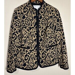 Doncaster Womens Full Zip Jacket Sz 14 Brown Black Floral Print Lined Pockets